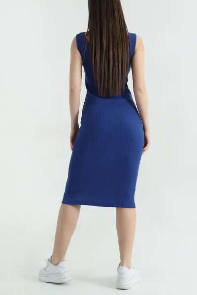 Saks Mavisi Kolsuz Fitilli Likralı Elbise 357934