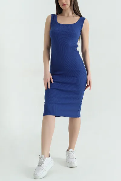 Saks Mavisi Kolsuz Fitilli Likralı Elbise 357934
