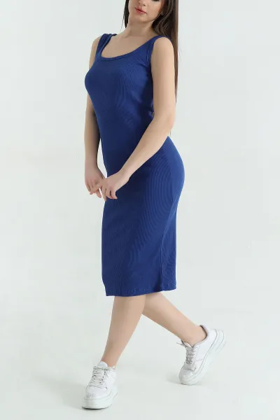 saks-mavisi-kolsuz-fitilli-likrali-elbise-357934