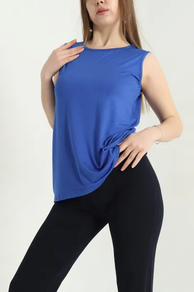 Saks Mavisi Kolsuz Likralı Bisiklet Yaka Viskon Bluz 338813