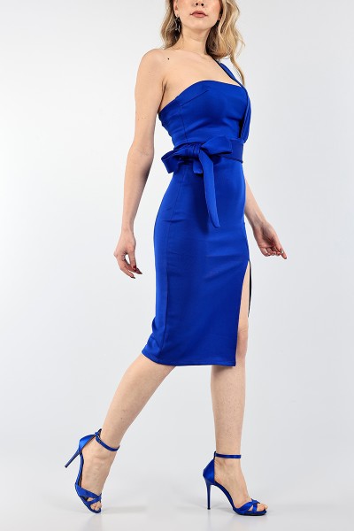Saks Mavisi Kuşaklı Scuba Abiye 95146