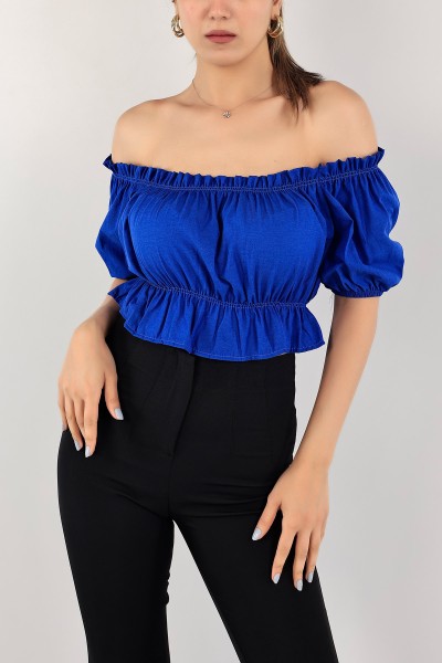 Saks Mavisi Madonna Yaka Dokuma Bluz 116342