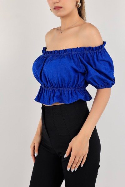 Saks Mavisi Madonna Yaka Dokuma Bluz 116342