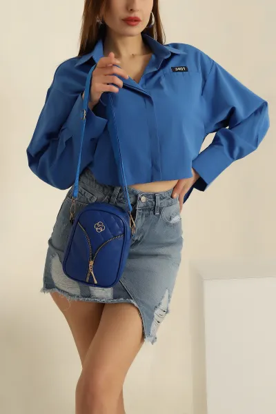 Saks Mavisi Mini Boy Kapitone Omuz Çantası 264383