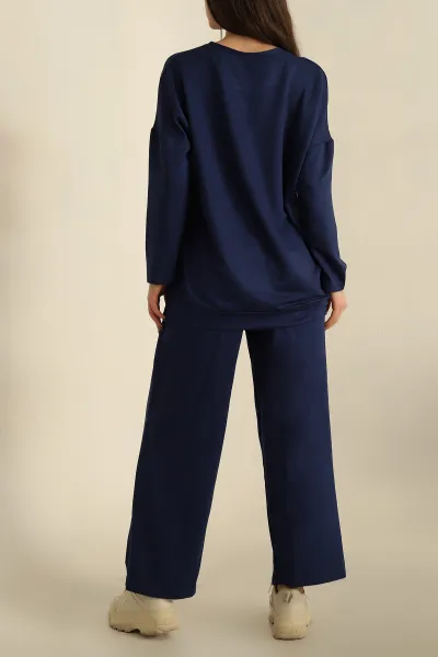 Saks Mavisi Modal Pantolonlu Bayan İkili Takım 255429