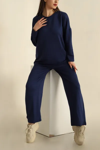 Saks Mavisi Modal Pantolonlu Bayan İkili Takım 255429