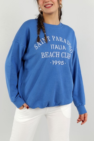 Saks Mavisi Nakışlı Bayan Üç İp Sweat 148595