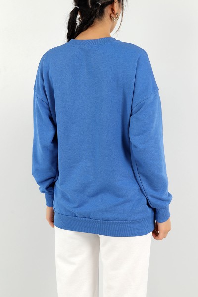 Saks Mavisi Nakışlı Bayan Üç İp Sweat 148595
