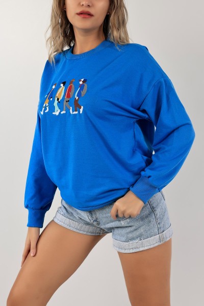 Saks Mavisi Nakışlı İki İp Sweat 132096