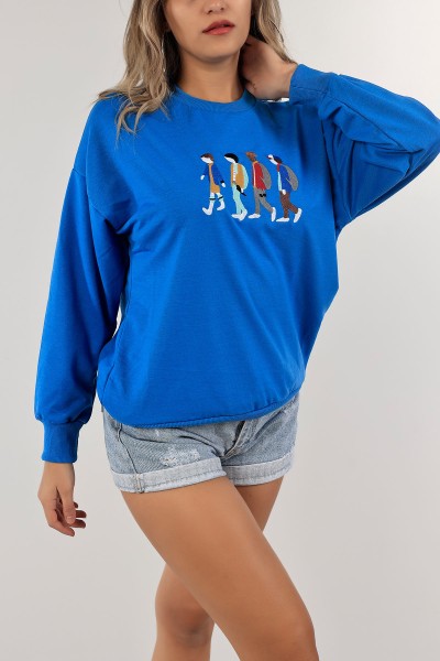 Saks Mavisi Nakışlı İki İp Sweat 132096