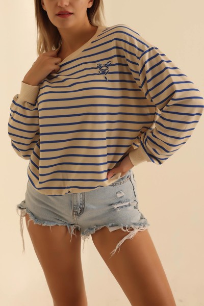 Saks Mavisi Nakışlı İki İp Sweat 201599