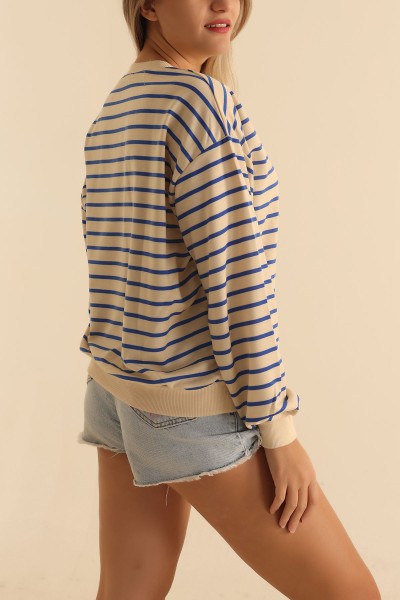 Saks Mavisi Nakışlı İki İp Sweat 201599