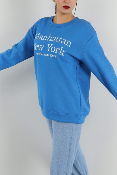 Saks Mavisi Nakışlı Şardonlu Bayan Sweat 149186