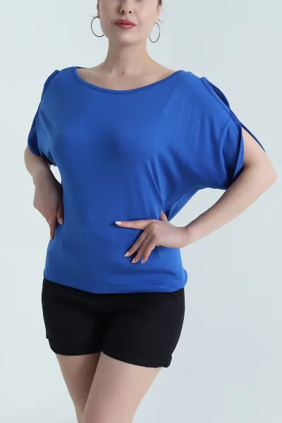 Saks Mavisi Omuz Dekolteli Bağlamalı Kadın Bluz 473335