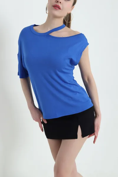 Saks Mavisi Omuz Detay Viskon Bluz 430076
