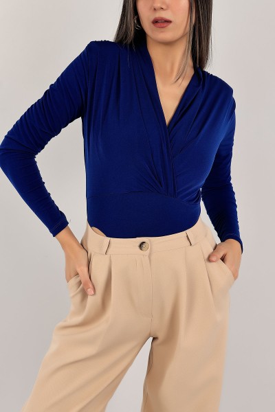 Saks Mavisi Omuzlrı Vatkalı Sendy Zıbın Bluz 143362