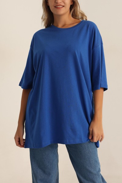 Saks Mavisi Oversize Bayan Tişört 199545