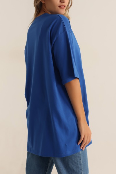 Saks Mavisi Oversize Bayan Tişört 199545