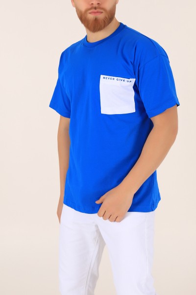 Saks Mavisi Oversize Yazı Baskılı Cep Detay 169648