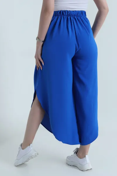 Saks Mavisi Pileli Bol Paça Dabıl Kadın Pantolon 458700