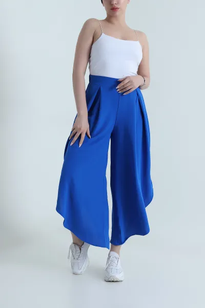 Saks Mavisi Pileli Bol Paça Dabıl Kadın Pantolon 458700