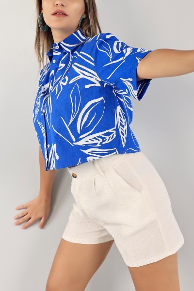 Saks Mavisi Poplin Dokuma Bayan Gömlek 124671