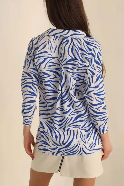Saks Mavisi Poplin Dokuma Bayan Gömlek 236827