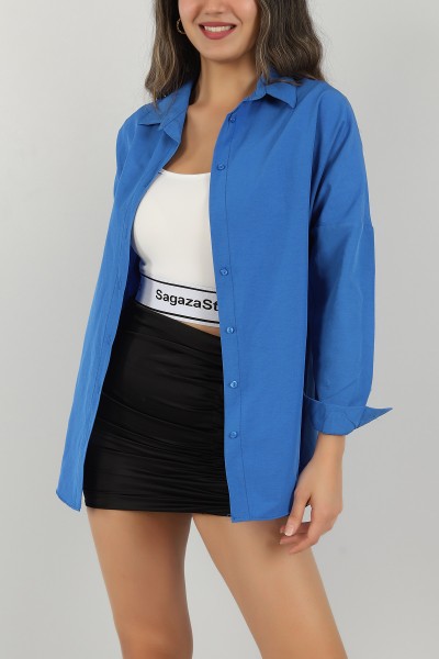 Saks Mavisi Poplin Kumaş Bayan Gömlek 147335