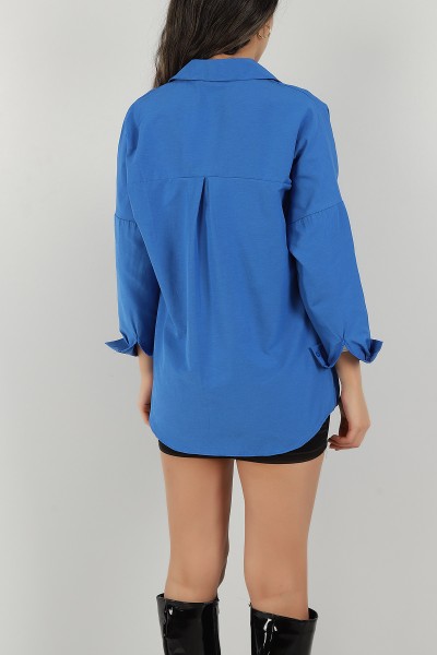 Saks Mavisi Poplin Kumaş Bayan Gömlek 147335