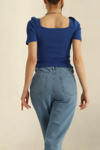 Saks Mavisi Prenses Kol Fitilli Bluz 258786