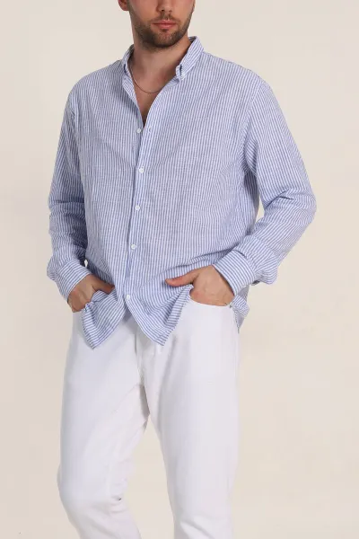 saks-mavisi-regular-fit-cizgili-ata-yaka-erkek-gomlek-349920