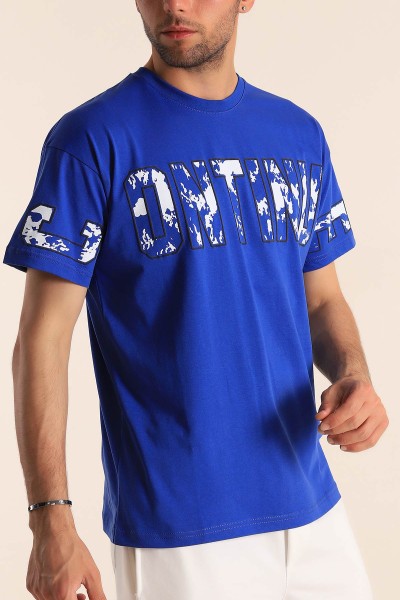 Saks Mavisi Regular Fit Continue Baskılı Erkek Tişört 186610
