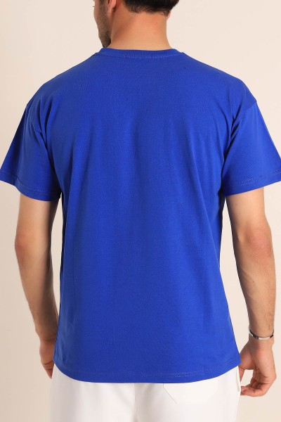 Saks Mavisi Regular Fit Continue Baskılı Erkek Tişört 186610