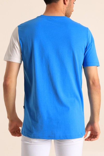Saks Mavisi Regular Fit Dikey Şeritli Erkek Tişört 182289