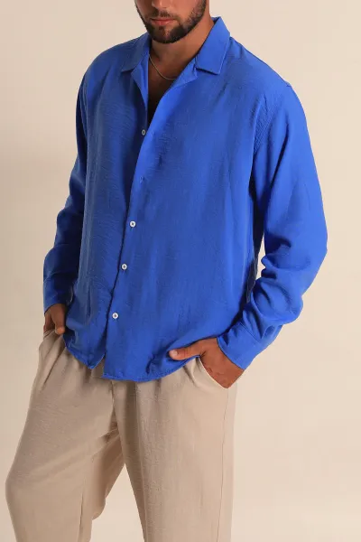 saks-mavisi-relaxed-fit-bambu-keten-apas-yaka-erkek-gomlek-285492
