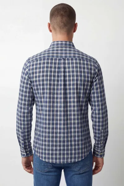 Saks Mavisi Relaxed Fit Kare Desen Erkek Gömlek 435778