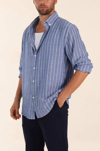 saks-mavisi-relaxed-fit-keten-ata-yaka-cizgili-erkek-gomlek-376957