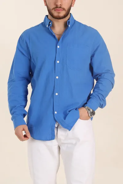 saks-mavisi-relaxed-fit-keten-cep-detayli-erkek-gomlek-356967