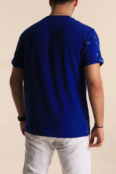 Saks Mavisi Relaxed Fit Sprey Baskılı Erkek Tişört 268119