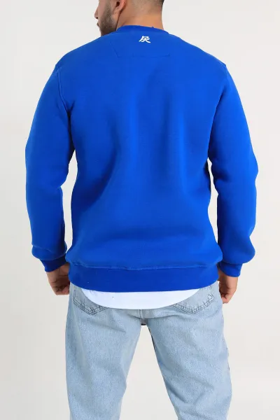 Saks Mavisi Relaxed Fit Üç İp Şardonlu Kabartma Detaylı Erkek Sweatshirt 309881