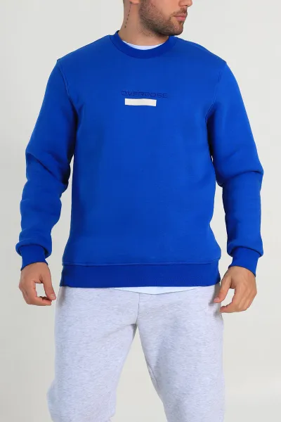Saks Mavisi Relaxed Fit Üç İp Şardonlu Yazı Detaylı Erkek Sweatshirt 310489