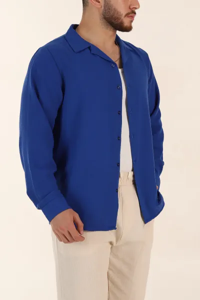 Saks Mavisi Relaxed Fit Uzun Kollu Apaş Yaka Erkek Gömlek 367435