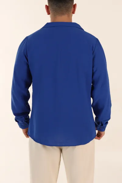 Saks Mavisi Relaxed Fit Uzun Kollu Apaş Yaka Erkek Gömlek 367435