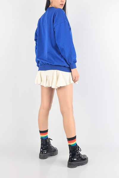 Saks Mavisi Ribanalı Şardonlu Bayan Sweat 88399