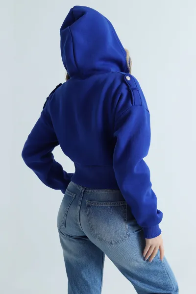 Saks Mavisi Şardonlu Apoletli Düğme Detay Sweat 495467