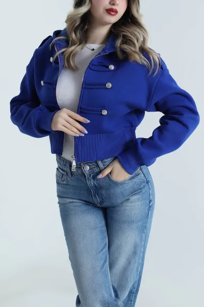 Saks Mavisi Şardonlu Apoletli Düğme Detay Sweat 495467