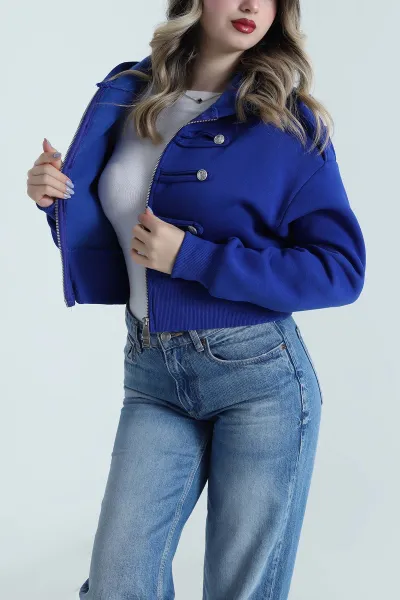Saks Mavisi Şardonlu Apoletli Düğme Detay Sweat 495467
