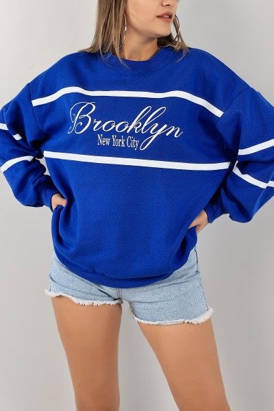 Saks Mavisi Şardonlu Baskılı Bayan Sweat 141648