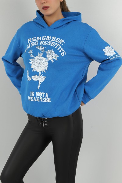Saks Mavisi Şardonlu Baskılı Bayan Sweat 146305