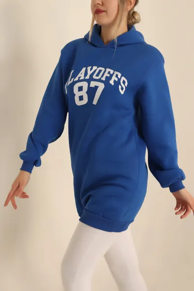 Saks Mavisi Şardonlu Baskılı Sweat Tunik 228105